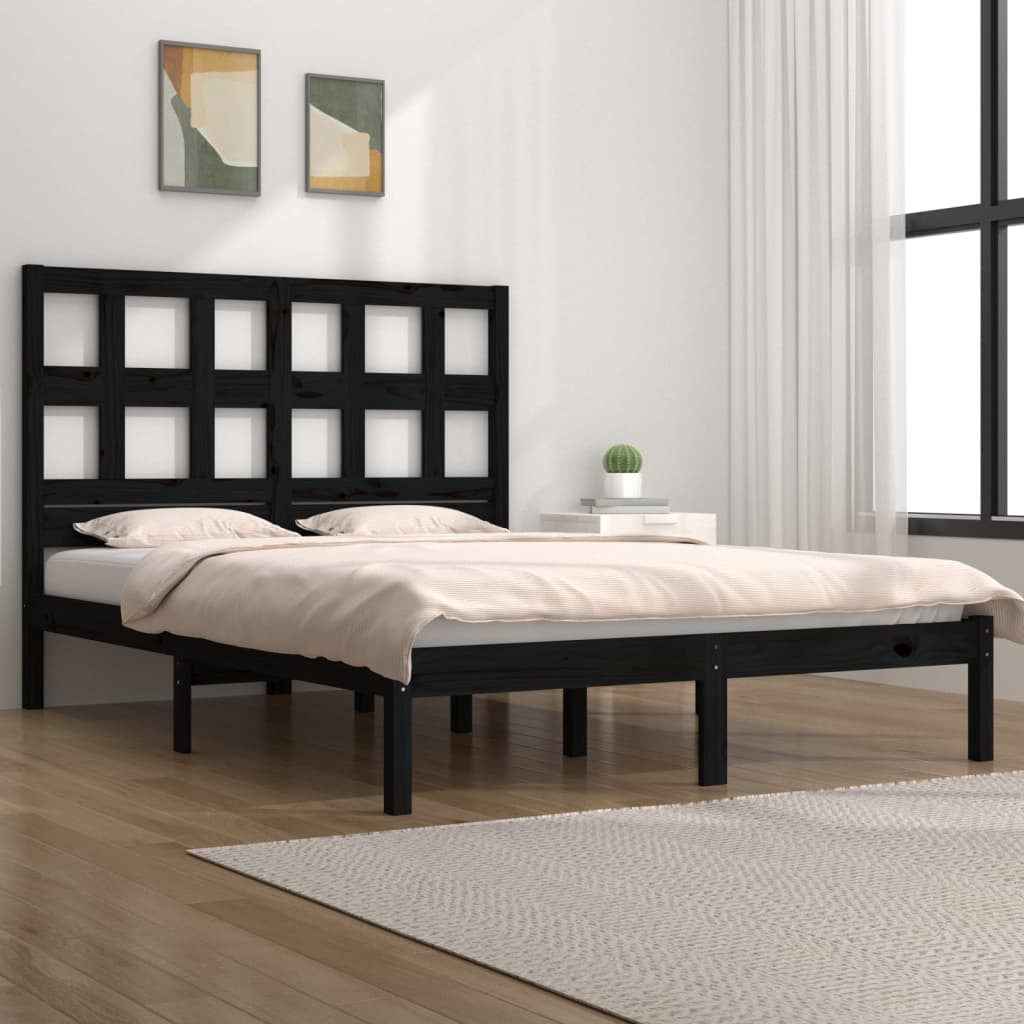 Bed Frame | Black | Solid pine wood | Durable | Bed Frame | Rectangular