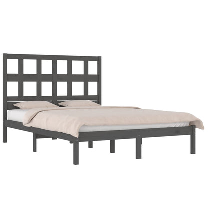 Bed Frame | Grey | Solid pinewood | 200x200 cm | Decorative Inlays