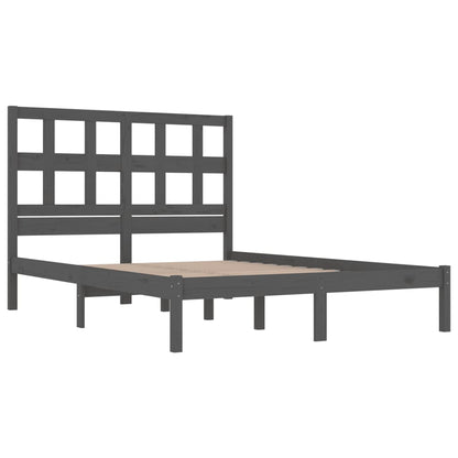 Bed Frame | Grey | Solid pinewood | 200x200 cm | Decorative Inlays