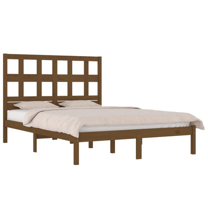 Bed Frame | Honey brown | Solid pine wood | Double | Decorative Inlays