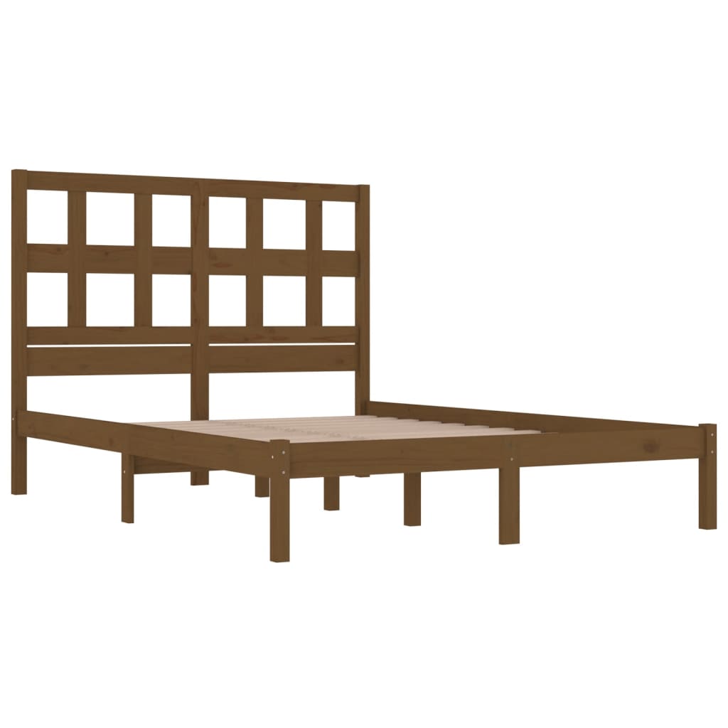 Bed Frame | Honey brown | Solid pine wood | Double | Decorative Inlays