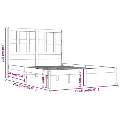 Bed Frame | Black | Solid pinewood | 200 x 200 cm | Decorative Inlays