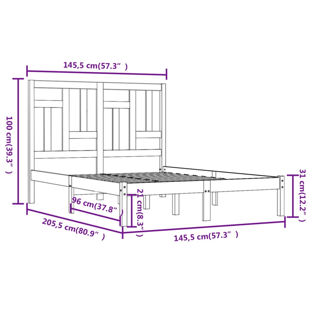 Bed Frame | White | Solid pine wood | 140x200 cm | Durable | Bed Frame