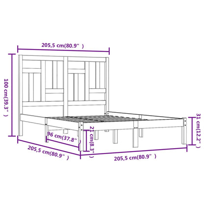 Bed Frame | Grey | Solid Pinewood | 200 x 200 cm | Sleek | Bed Frame