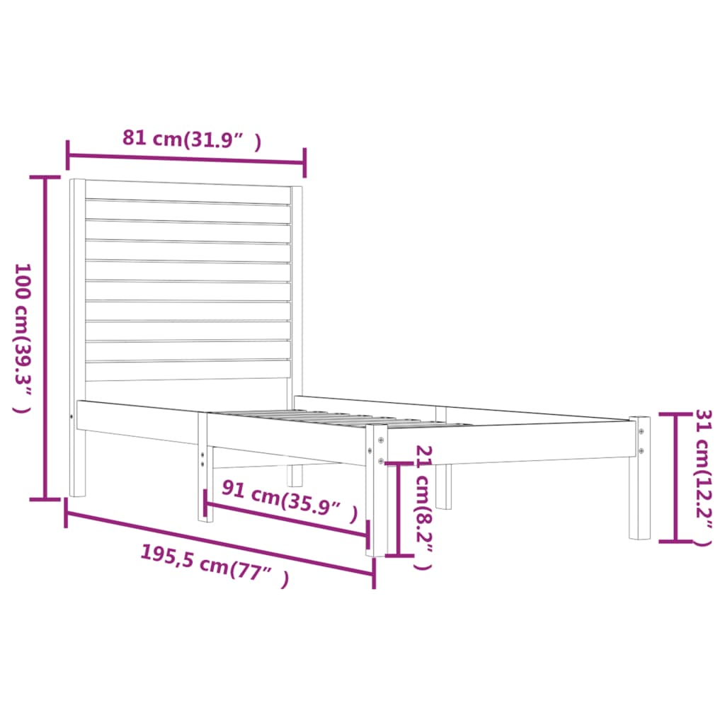 Bed Frame | Natural pine | Solid pine wood | Small single |  Durable