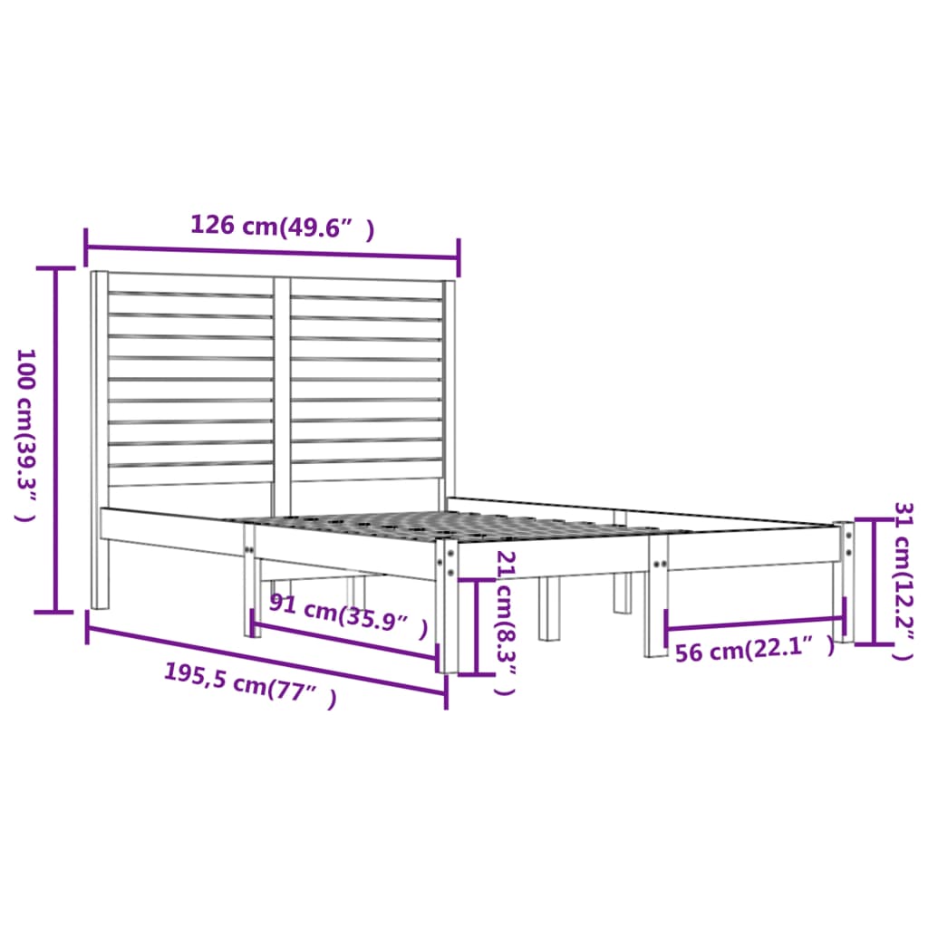 Bed Frame | White | Solid Pine Wood | Small Double | Durable | Bed Frame