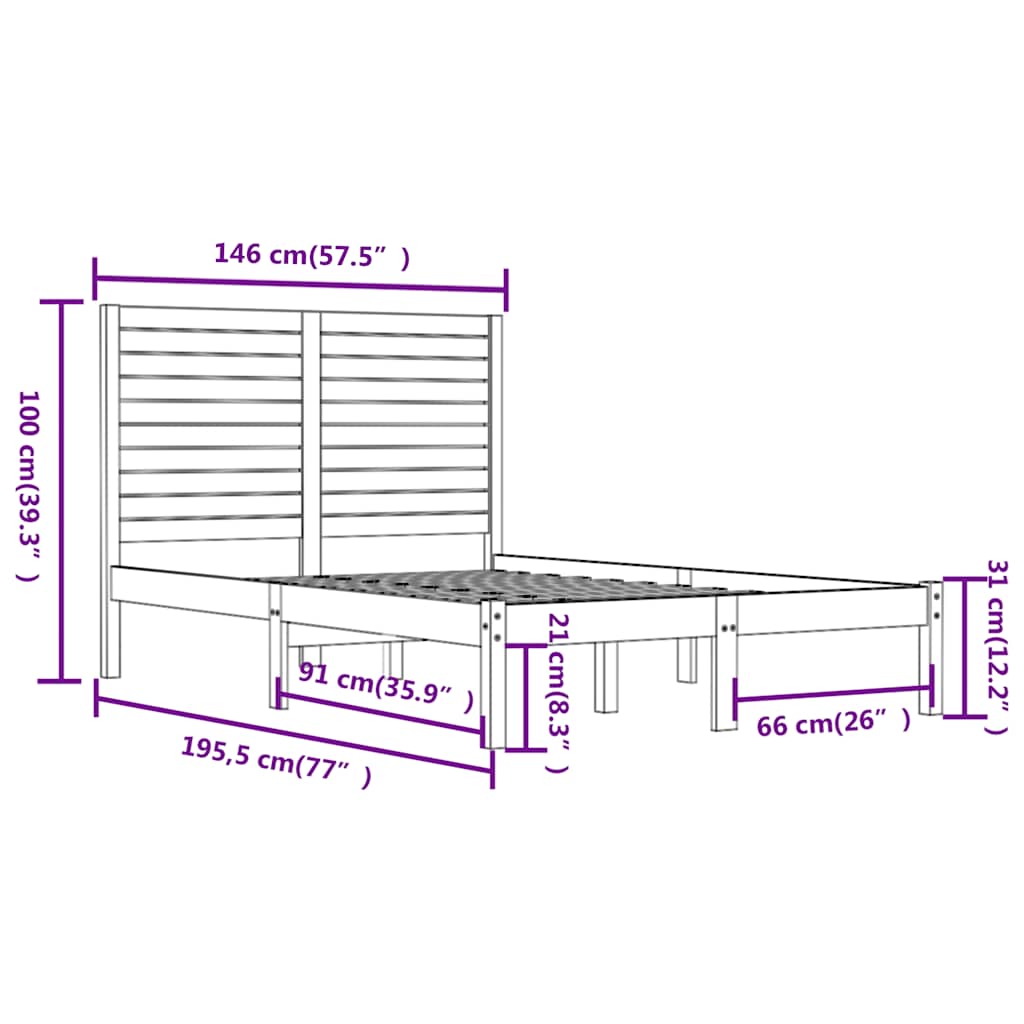 Bed Frame | Black | Solid Pine Wood | Double | Appealing Design