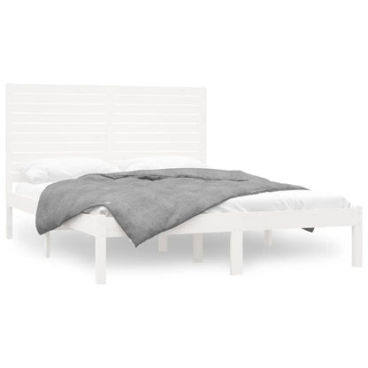 Bed Frame | White | Solid pinewood | Double | Decorative Inlays