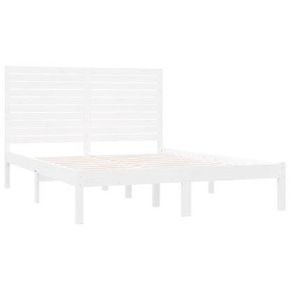 Bed Frame | White | Solid pinewood | Double | Decorative Inlays