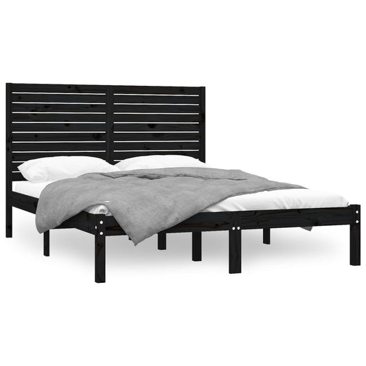 Bed Frame | Black | Solid Pine Wood | King Size | Durable | Bed Frame