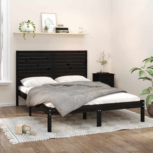 Bed Frame | Black | Solid Pine Wood | King Size | Durable | Bed Frame