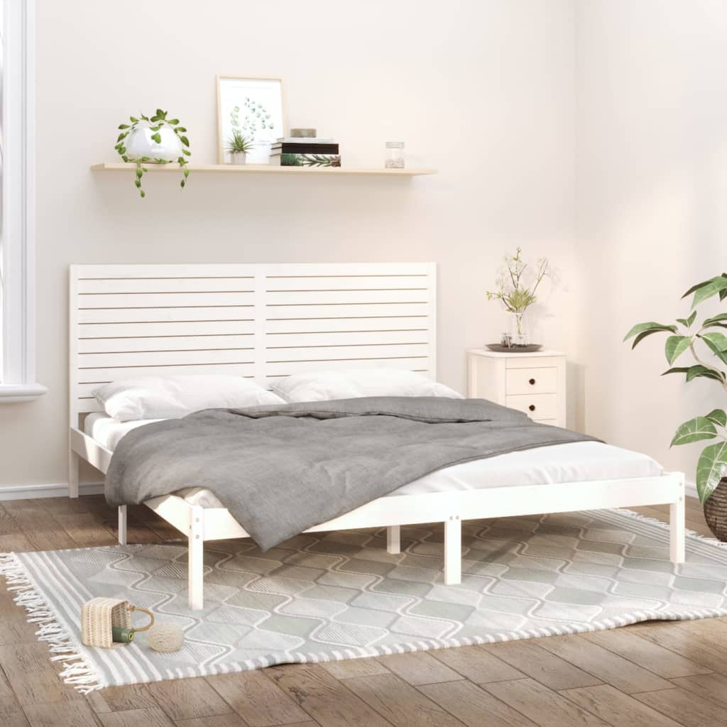 Bed Frame | White | Solid pine wood | Double | Durable | Bed Frame