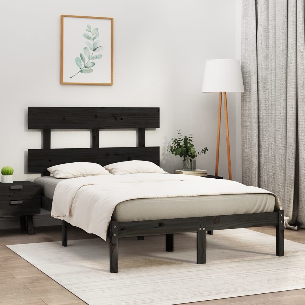 Bed Frame | Black | Solid pine wood | Double | Durable | Bed Frame