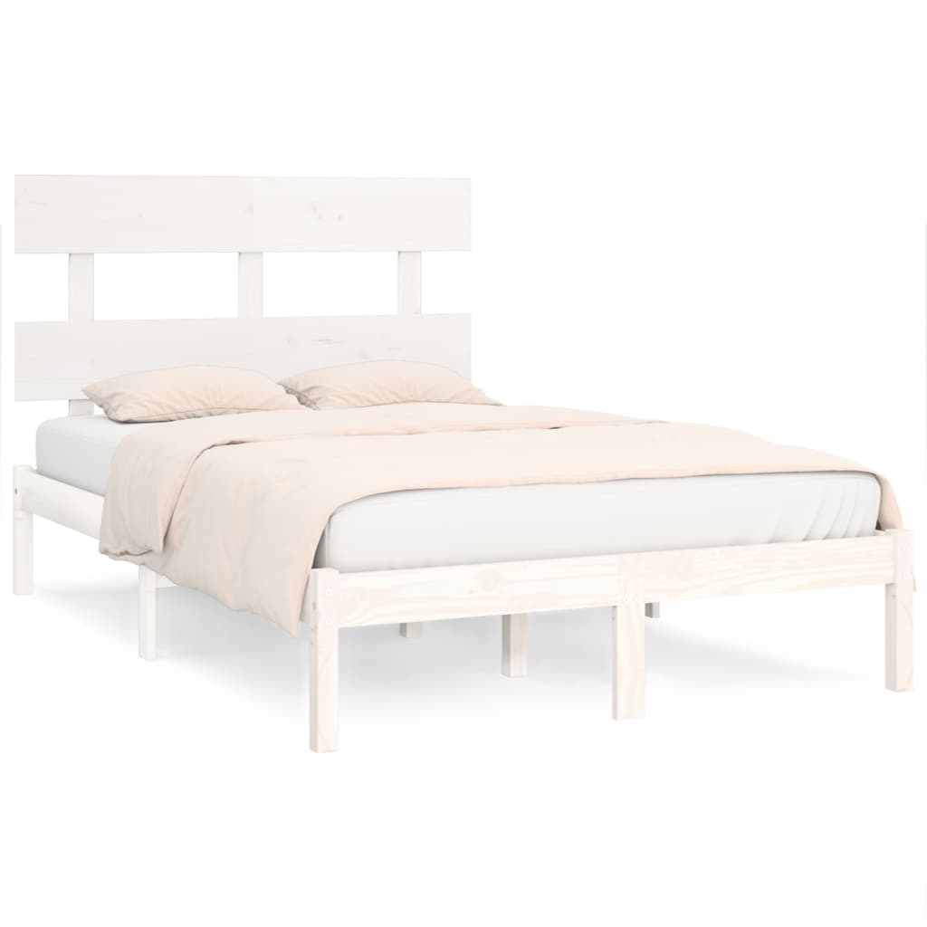 Bed Frame | White | Solid Pine Wood | 120x200 cm | Decorative Inlays