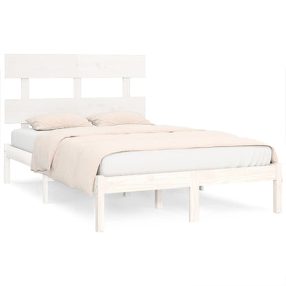 Bed Frame | White | Solid Pine Wood | 120x200 cm | Decorative Inlays