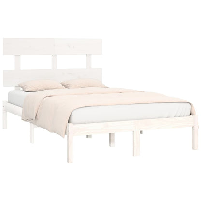 Bed Frame | White | Solid Pine Wood | 120x200 cm | Decorative Inlays