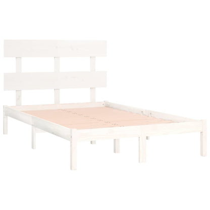 Bed Frame | White | Solid Pine Wood | 120x200 cm | Decorative Inlays