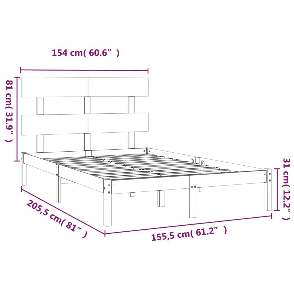 Bed Frame | Natural wood | Solid pine wood | King | Durable | Bed Frame