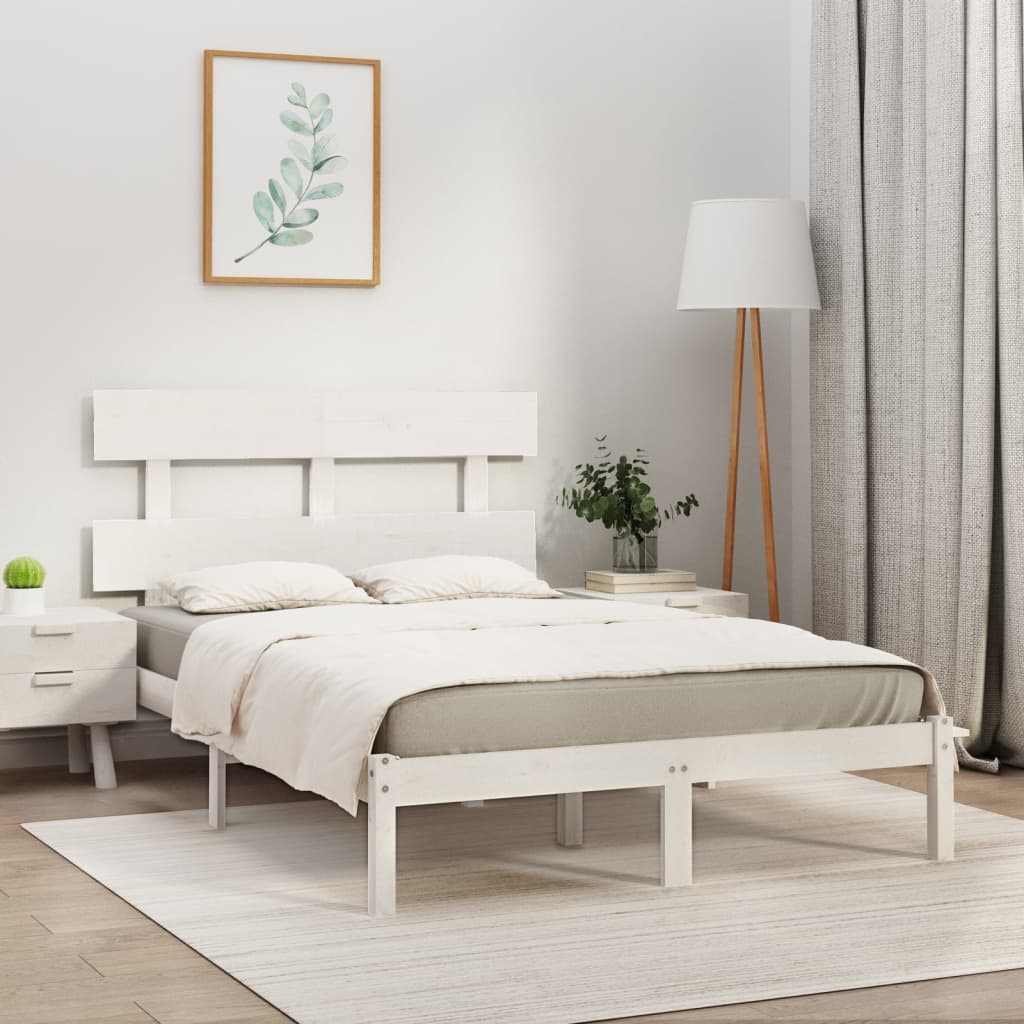 Bed Frame | White | Solid pinewood | Double | Bed Frame | Rectangular