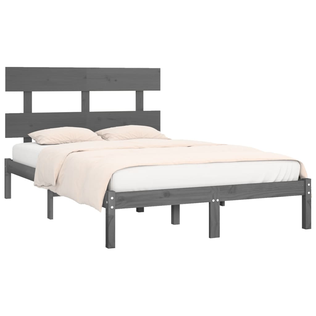 Bed Frame | Grey | Solid Pine Wood | 200x200 cm | Durable | Bed Frame