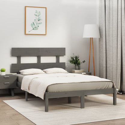 Bed Frame | Grey | Solid Pine Wood | 200x200 cm | Durable | Bed Frame