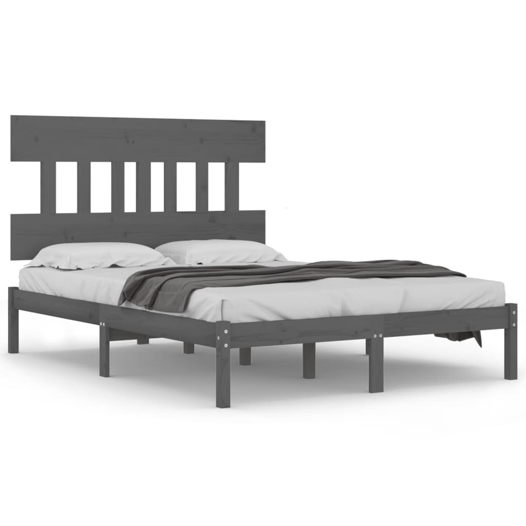 Bed Frame | Grey | Solid Pine Wood | Double | Nice Design | Bed Frame