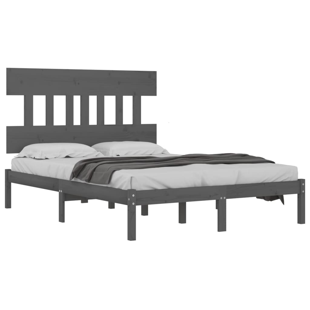 Bed Frame | Grey | Solid Pine Wood | Double | Nice Design | Bed Frame