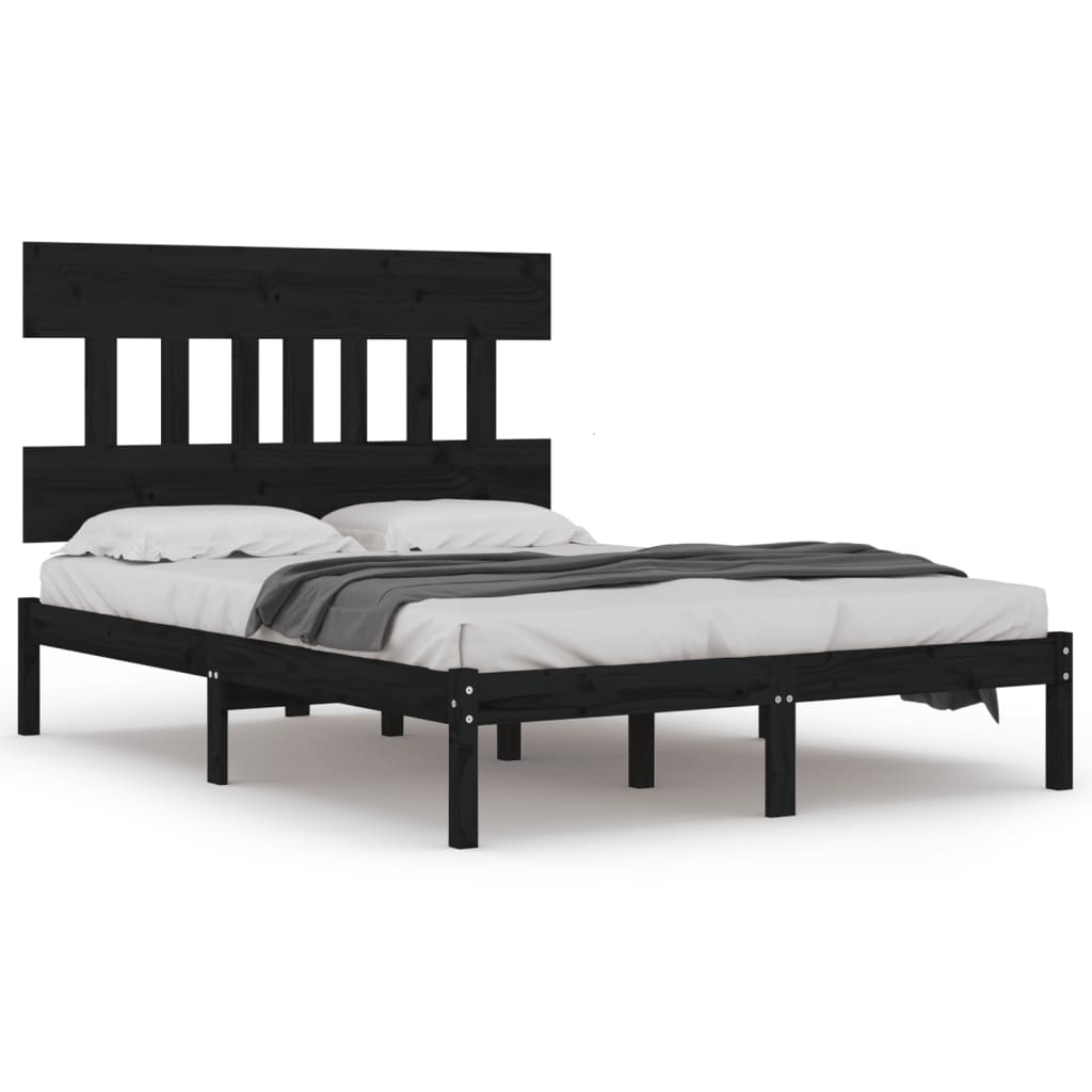 Bed Frame | Black | Solid pine wood | Large | Bed Frame | Rectangular