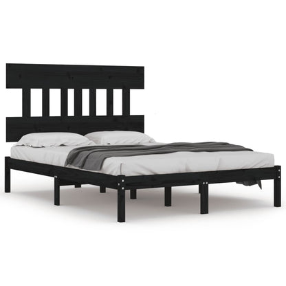 Bed Frame | Black | Solid pine wood | Large | Bed Frame | Rectangular