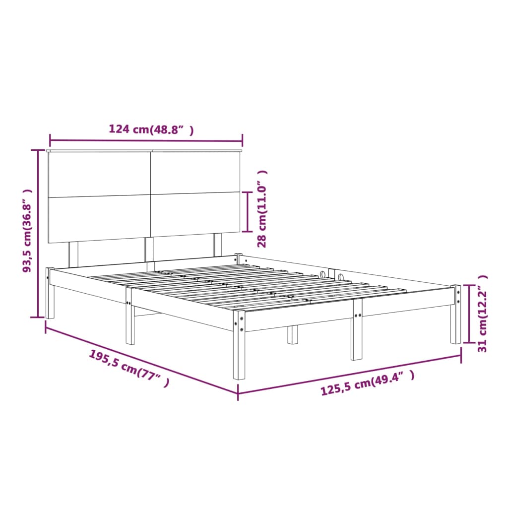 Bed Frame without Mattress 120x190 cm Small Double Solid Wood