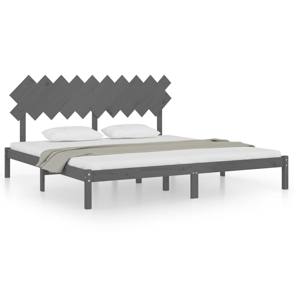 Bed Frame | Grey | Solid Pinewood | 200 x 200 cm | Durable | Bed Frame