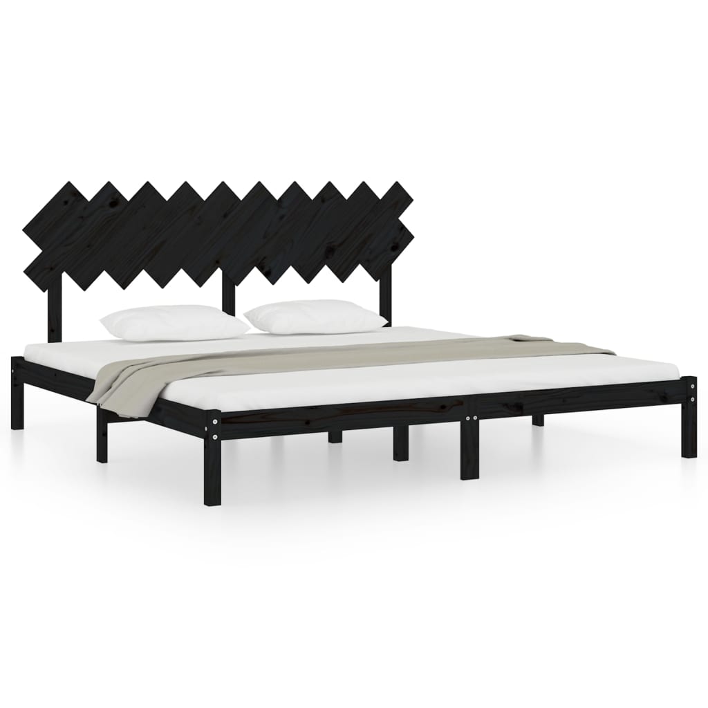 Bed Frame | Black | Solid Pine Wood, Plywood | Double Bed | Durable