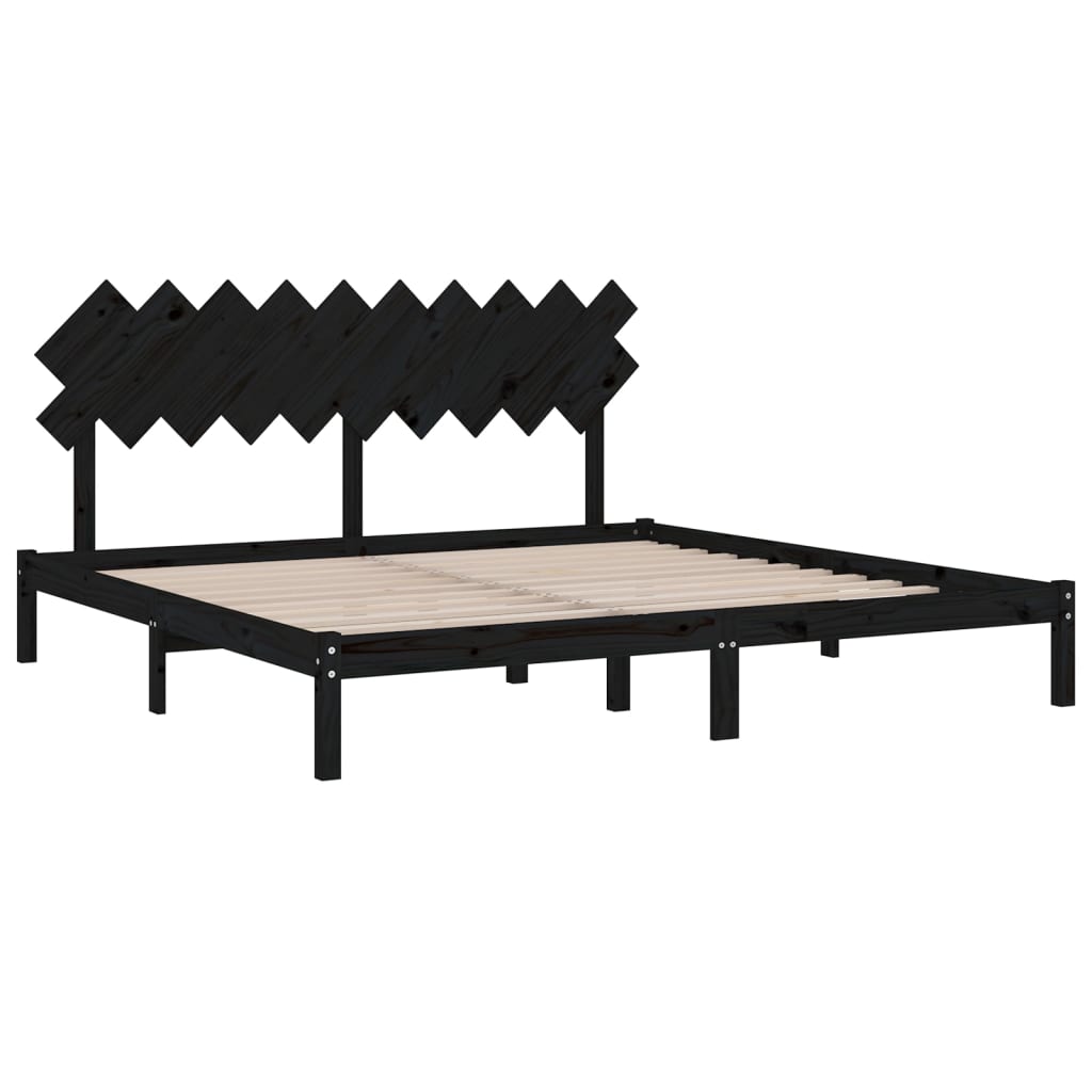 Bed Frame | Black | Solid Pine Wood, Plywood | Double Bed | Durable