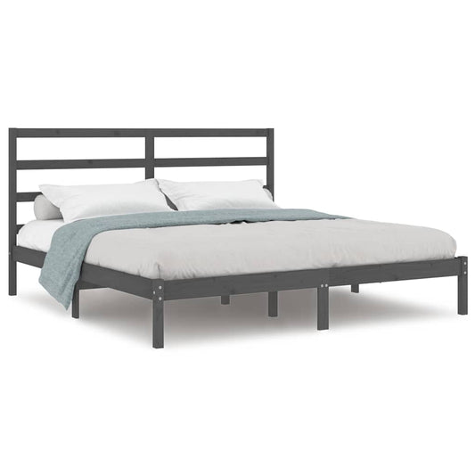 Bed Frame | Grey | Solid Pine Wood, Plywood | Double | Sturdy | Bed Frame