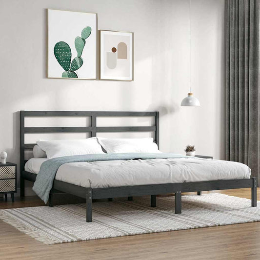 Bed Frame | Grey | Solid Pine Wood, Plywood | Double | Sturdy | Bed Frame