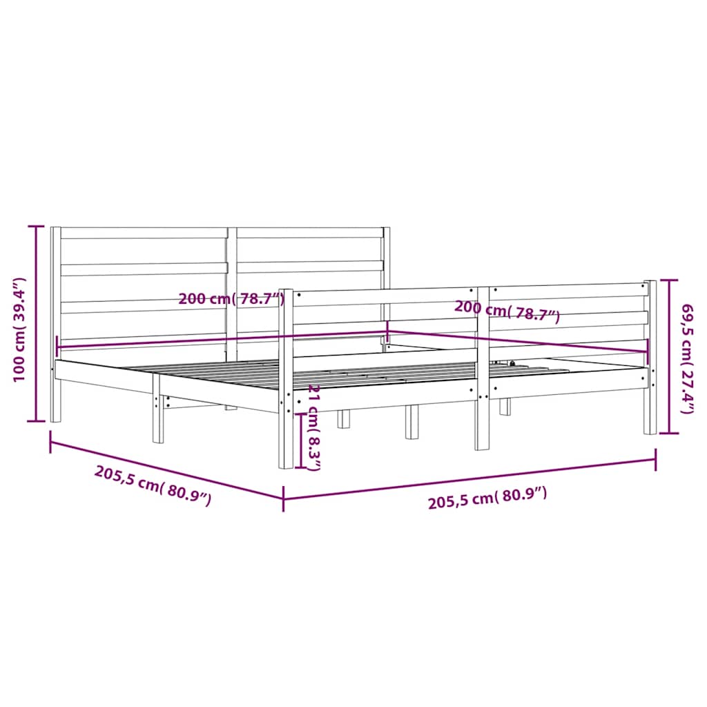 Bed Frame without Mattress Grey Solid Wood Pine 200x200 cm