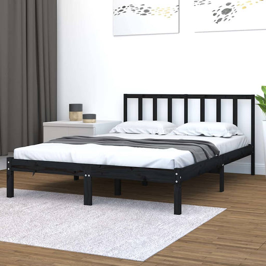 Bed Frame | Black | Solid Pine Wood | King | Durable | Bed Frame