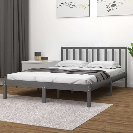 Bed Frame without Mattress Grey Solid Wood Pine 200x200 cm