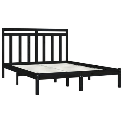 Bed Frame | Black | Solid Pine Wood, Plywood | 140 x 190 cm | Simple