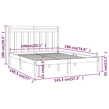 Bed Frame | Black | Solid Pine Wood, Plywood | 140 x 190 cm | Simple