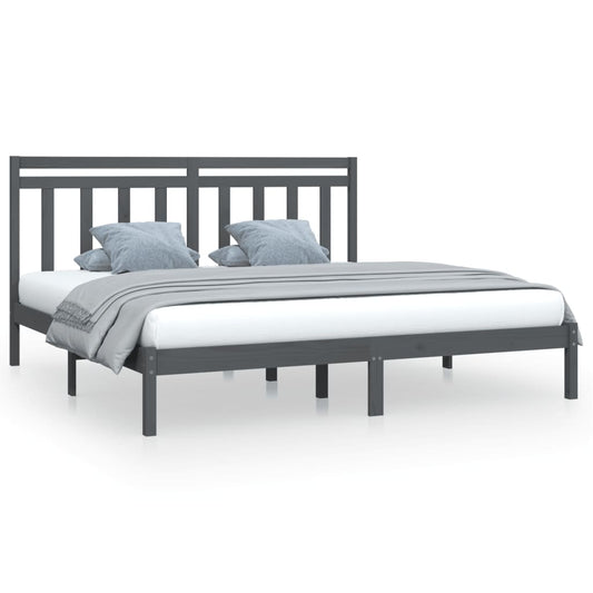 Bed Frame | Grey | Solid Pine Wood | 200x200 cm | Bed Frame | Rectangular