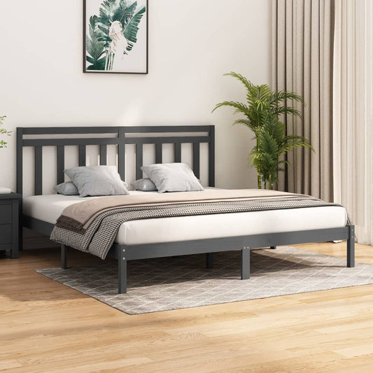 Bed Frame | Grey | Solid Pine Wood | 200x200 cm | Bed Frame | Rectangular