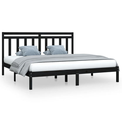 Bed Frame | Black | Solid pine wood | 200 x 200 cm | Durable | Bed Frame
