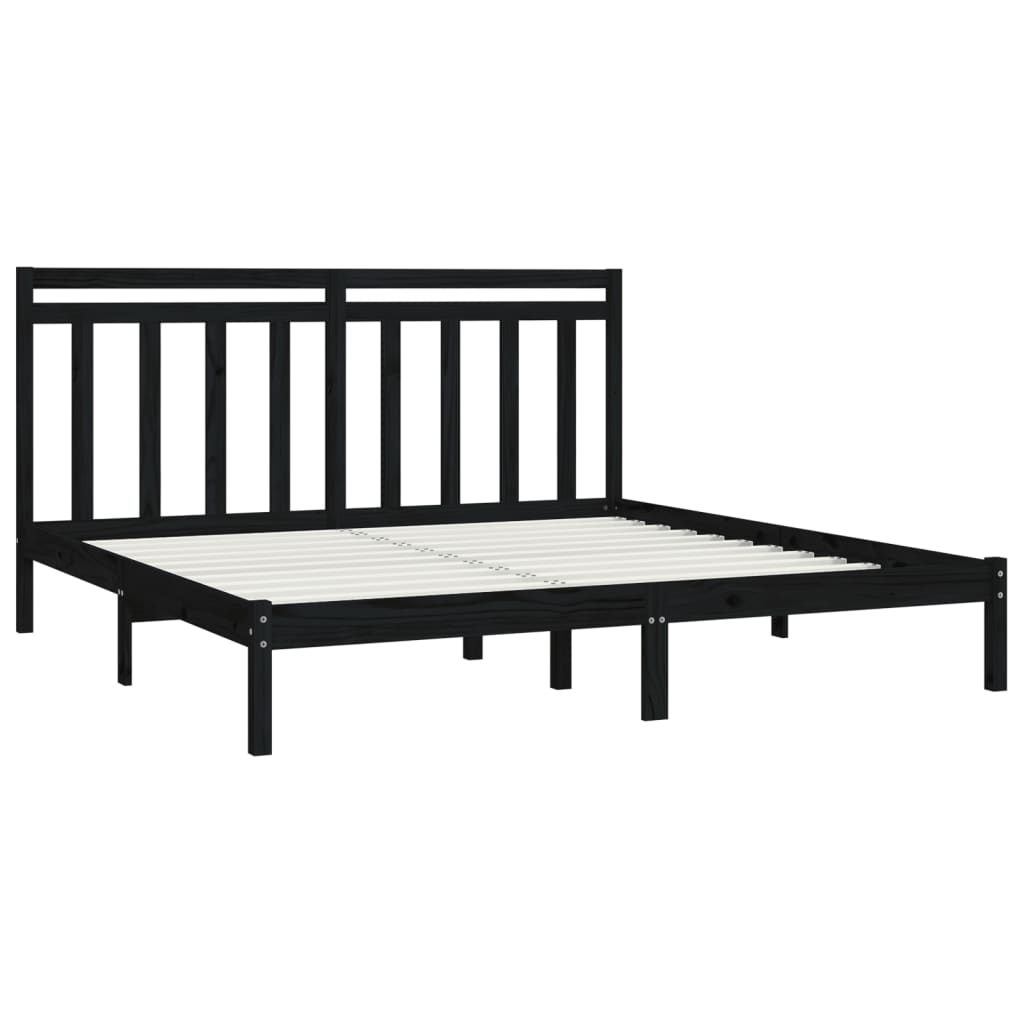 Bed Frame | Black | Solid pine wood | 200 x 200 cm | Durable | Bed Frame