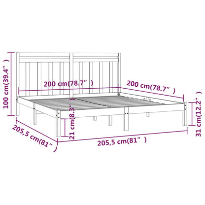 Bed Frame | Black | Solid pine wood | 200 x 200 cm | Durable | Bed Frame