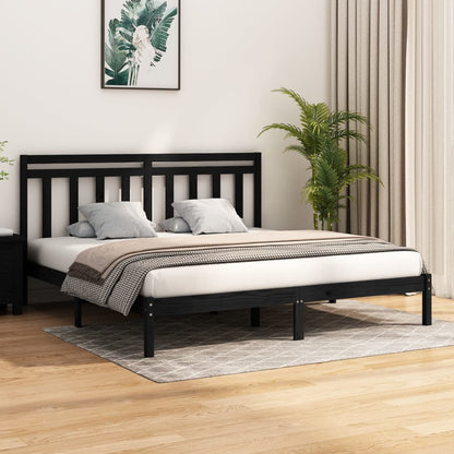 Bed Frame | Black | Solid pine wood | 200 x 200 cm | Durable | Bed Frame