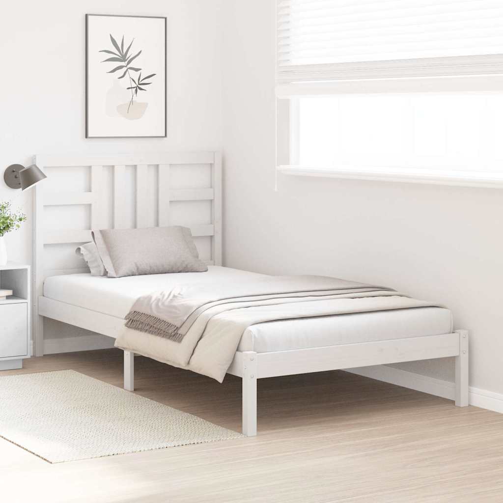 Bed Frame | White | Solid pine wood | Single | Decorative Inlays