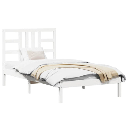 Bed Frame | White | Solid pine wood | Single | Decorative Inlays