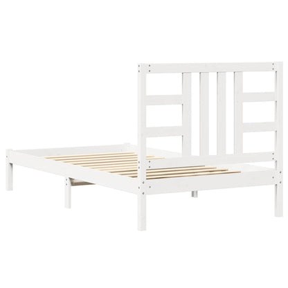 Bed Frame | White | Solid pine wood | Single | Decorative Inlays
