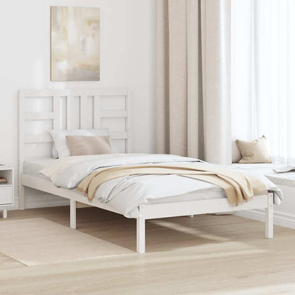 Bed Frame | White | Solid pine wood | Single | Decorative Inlays